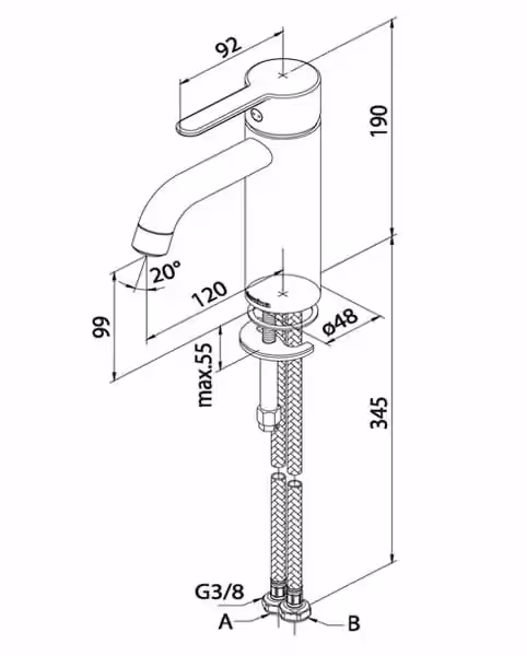 Bateria umywalkowa średnio wysoka chrom