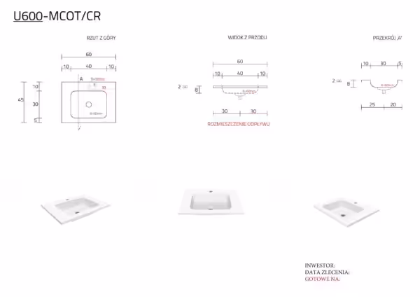 Umywalka 60 x 45 x 2 cm