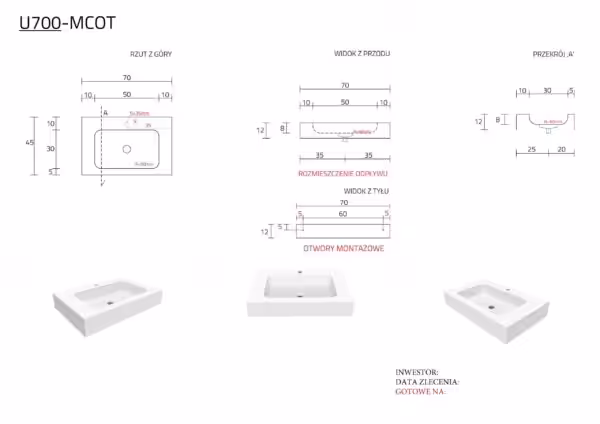 Umywalka 70 x 45 x 12 cm